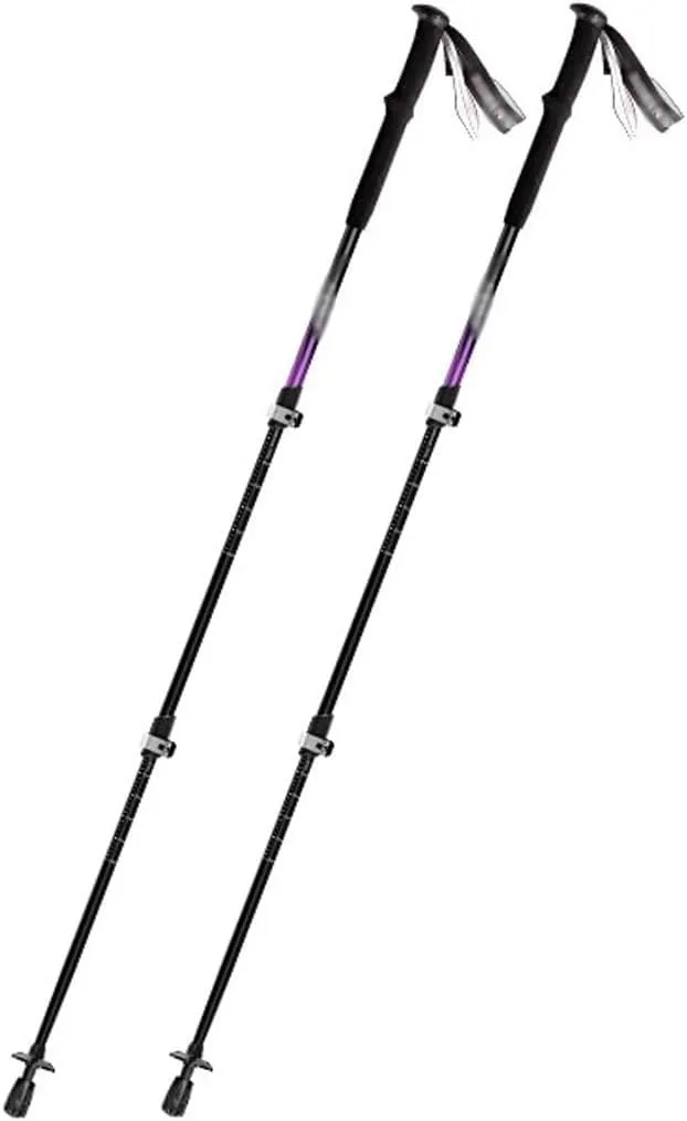 Pair of 2 Aluminum Hiking Sticks, Quick Locking Trekking Poles, for Seniors, Men, and Women, with Wrist Strap