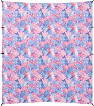Parents' Day Beautiful Pink Purple Flowers Foldable Beach Tent UPF50  Protection Water-Resistant Large Sun Shelter with Sandbags and Shovel for Family Trips, Picnics & Camping