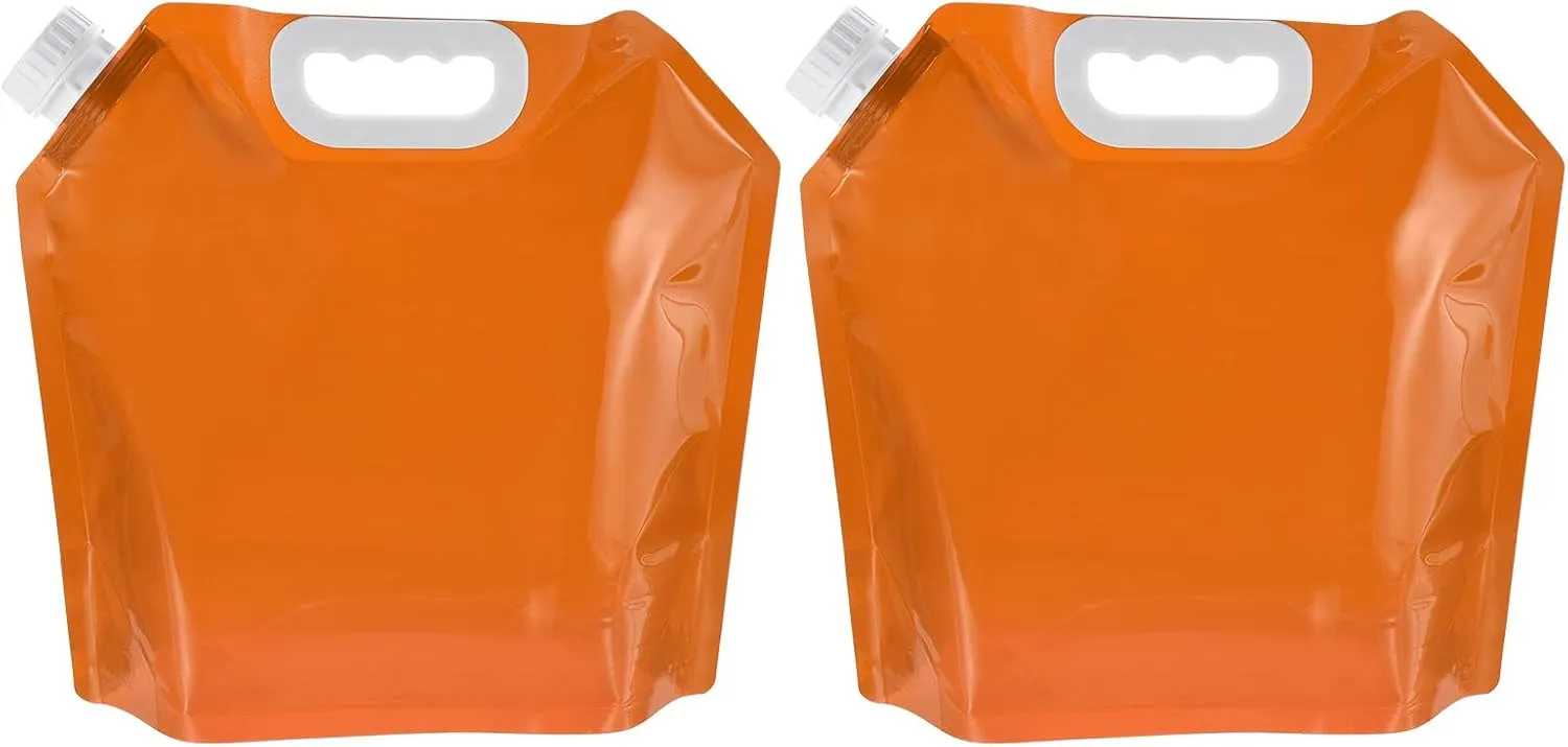 PATIKIL 1.3 Gallon 5L Collapsible Water Container Bag, 2 Pack Plastic Storage Jug Folding Water Bag for Camping, Hiking, Emergency Water Storage, Orange