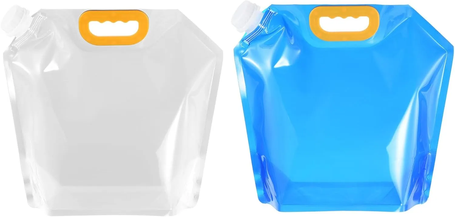 PATIKIL 1.3 Gallon Collapsible Water Container Bag, 2 Pack Plastic Storage Jug Folding Water Bag for Camping, Hiking, Emergency Water Storage, Clear Blue
