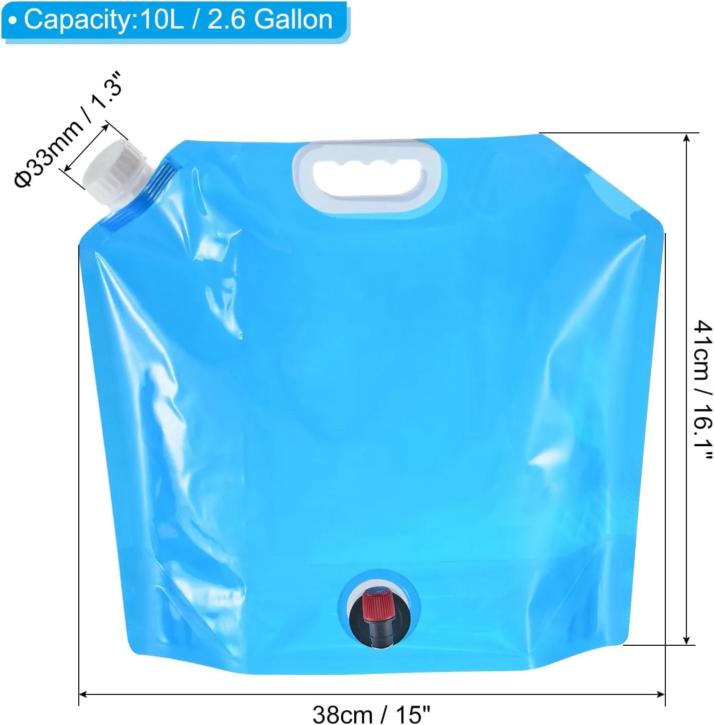 PATIKIL 2.6 Gallon Collapsible Water Container Bag with Spigot, PE Storage Jug Folding Water Bag for Camping, Hiking, Emergency Water Storage, Blue