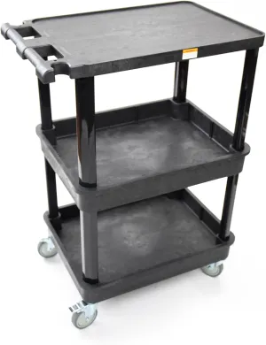 Pearington 3-Shelf Multipurpose Mobile Utility Cart with 2 Bins and Lockable Wheels, Heavy-Duty Plastic Rolling Presentation Cart for Offices and Warehouses, Black