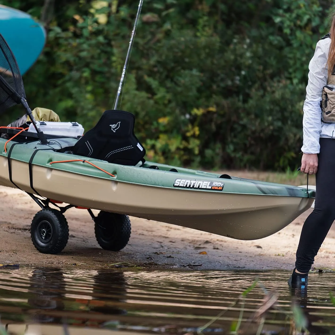 Pelican - Universal Canoe, Kayak & Stand Up Paddle SUP Cart Carrier - Fold Together Trolley with Wide Removable Inflatable Tires