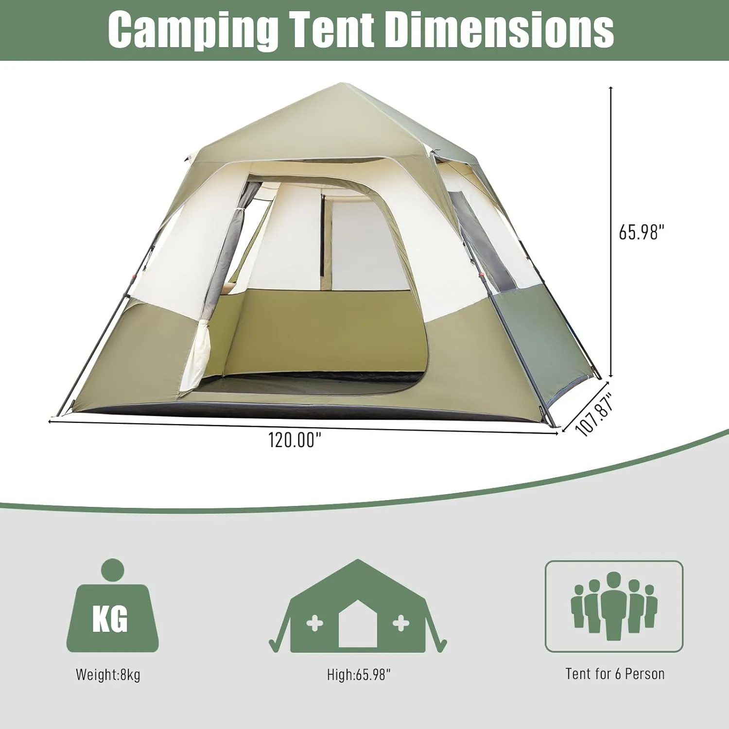 Person Camping Tent with Rainfly and Windproof Tent, Easy Setup Portable Family Tent, Outdoor Portable Weatherproof Camping Tent for Family Camping and Hiking