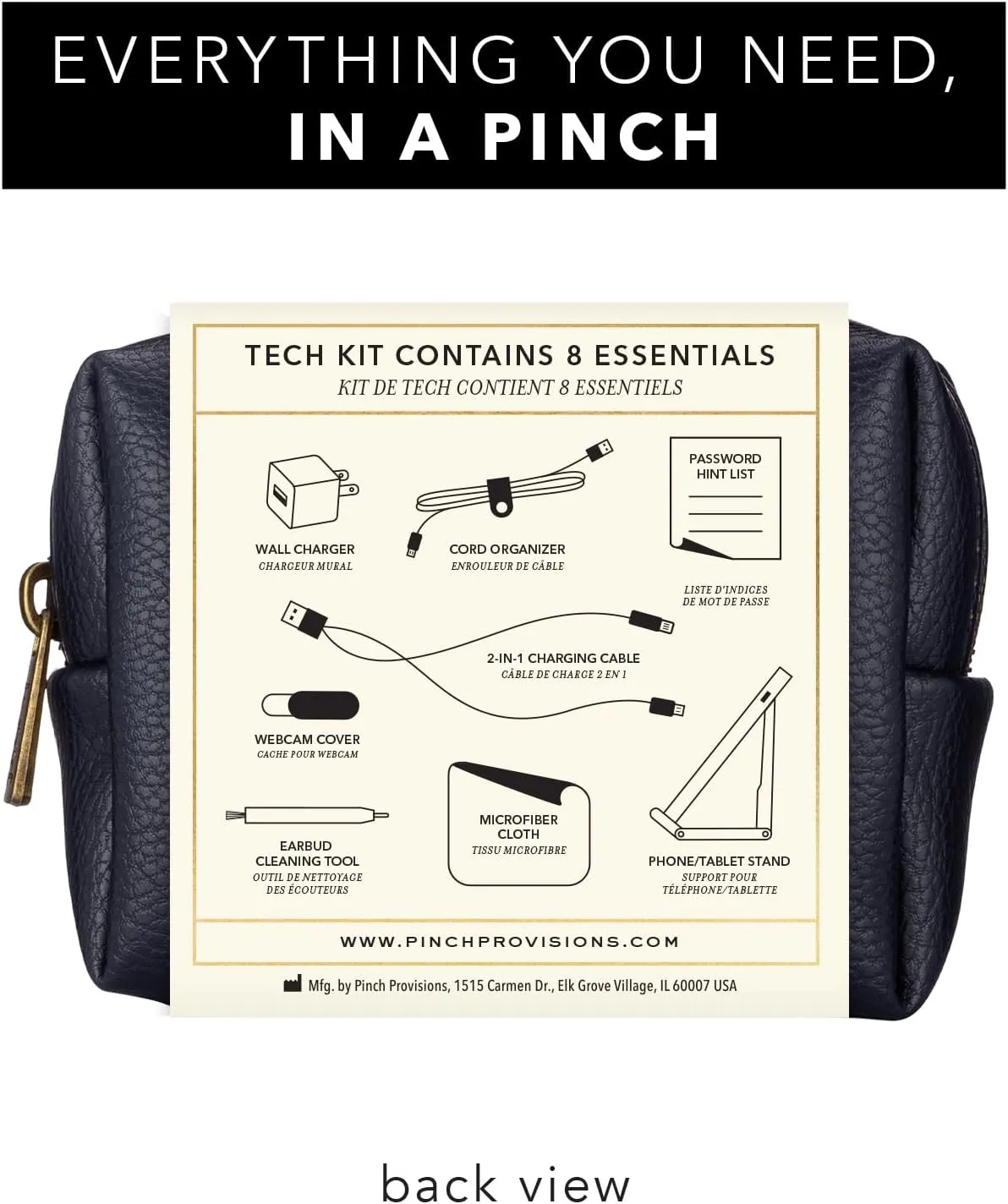 Pinch Provisions Mid-Size Tech Kit, Includes 8 Professional Technology Essentials, Perfect for Remote Work, Personal Office Accessories, & Gifting at Work (Navy)