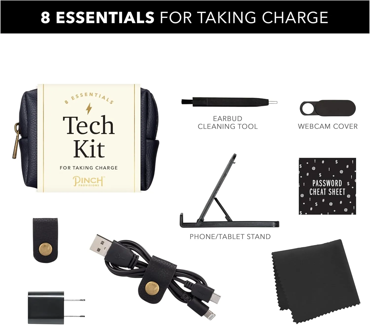 Pinch Provisions Mid-Size Tech Kit, Includes 8 Professional Technology Essentials, Perfect for Remote Work, Personal Office Accessories, & Gifting at Work (Navy)