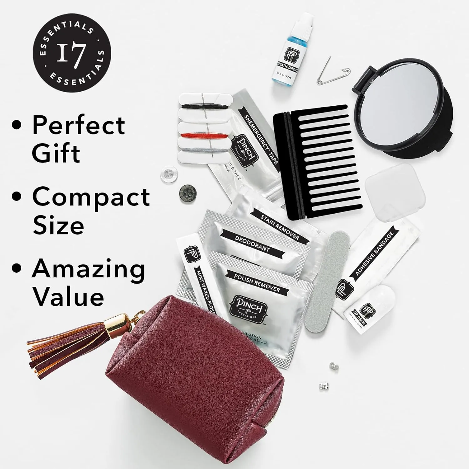 Pinch Provisions Minimergency Kit, Includes 17 Travel-Sized Cosmetic Essentials, Convenient for Purses, Emergency Beauty Accessories, Gifts for Holiday’s & Birthday’s