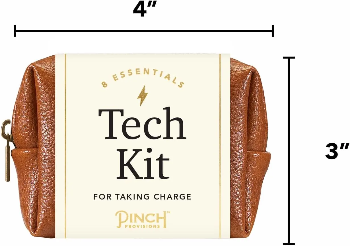 Pinch Provisions Tech Kit, Cognac Includes 8 Must-Have Emergency Essential Items for Techies, Tech Accessories, Ideal Gift for Work, Christmas & Birthdays, Portable Pouch
