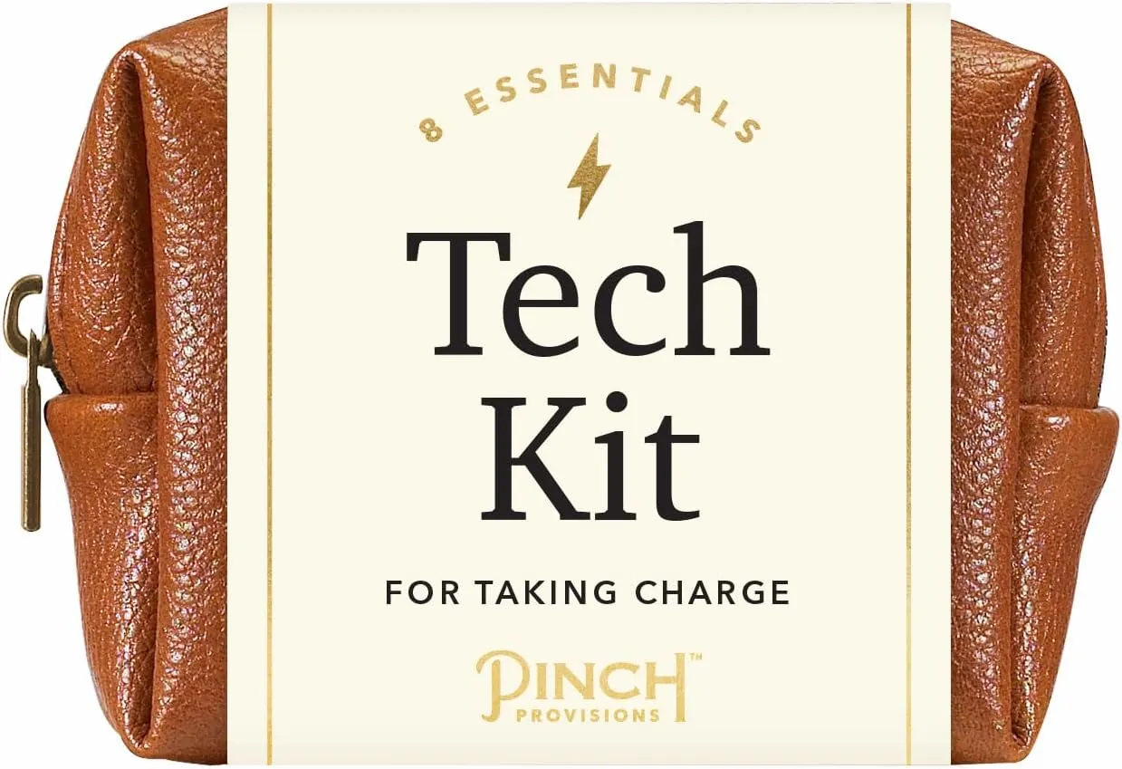 Pinch Provisions Tech Kit, Cognac Includes 8 Must-Have Emergency Essential Items for Techies, Tech Accessories, Ideal Gift for Work, Christmas & Birthdays, Portable Pouch