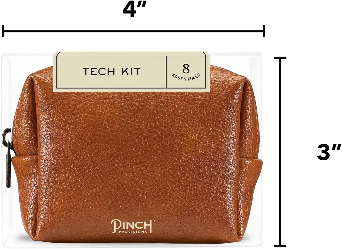 Pinch Provisions Tech Kit, Cognac Includes 8 Must-Have Emergency Essential Items for Techies, Tech Accessories, Ideal Gift for Work, Christmas & Birthdays, Portable Pouch
