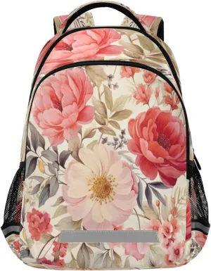 Pink Flowers Design Waterproof Backpack - Casual Outdoor Sports Daypack with Ergonomic Shoulder Straps#827