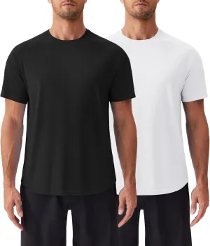 PINSPARK Mens 2 Pack UPF50  Sun Protection Swim Surf Short Sleeve Athletic Shirts Rash Guard Quick Dry Performance Shirts