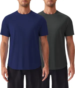 PINSPARK Mens 2 Pack UPF50  Sun Protection Swim Surf Short Sleeve Athletic Shirts Rash Guard Quick Dry Performance Shirts