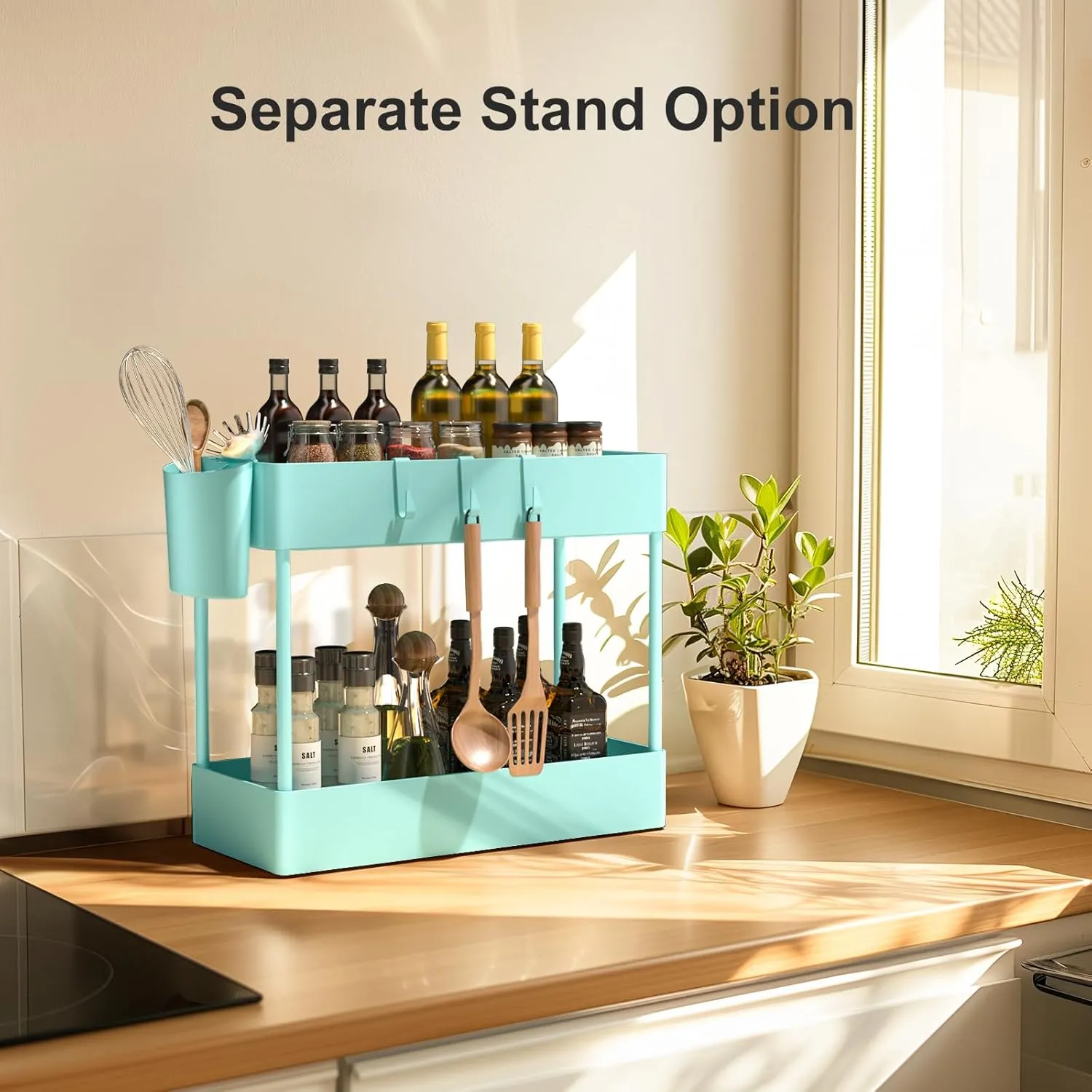 Pipishell Slim Storage Cart with Wheels, 4 Tier Bathroom Storage Organizer Rolling Utility Cart for Bathroom Kitchen Laundry Room Office Narrow Place (Turquoise)