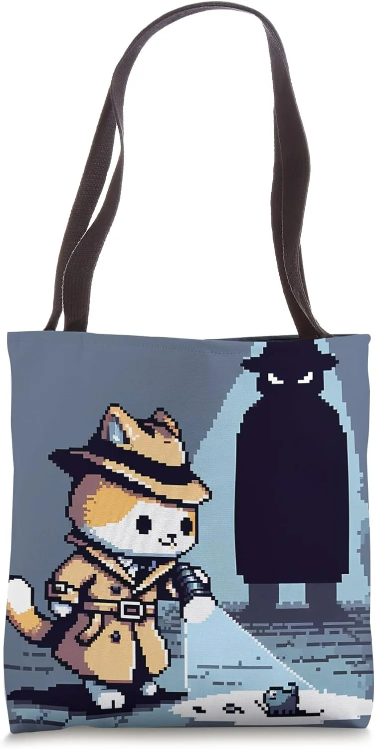 Pixelated Cat Detective Investigates In Foggy Alley. Case Tote Bag