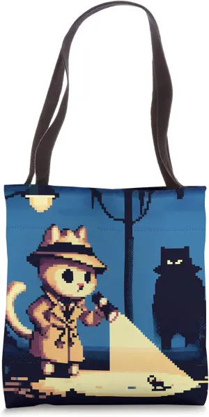 Pixelated Cat Detective Investigates In Foggy Alley. Case Tote Bag