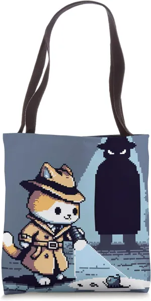 Pixelated Cat Detective Investigates In Foggy Alley. Case Tote Bag