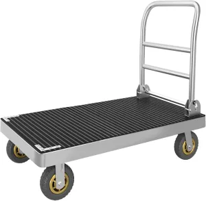 Platform Truck Cart, Foldable Push Cart Dolly Large Flatbed w/Rubber Mat and 6'' Wheels, 2200LBS Capacity Steel Heavy Duty Moving Platform Trucks Hand Cart for Groceries, Garage (41.3"x24.8")