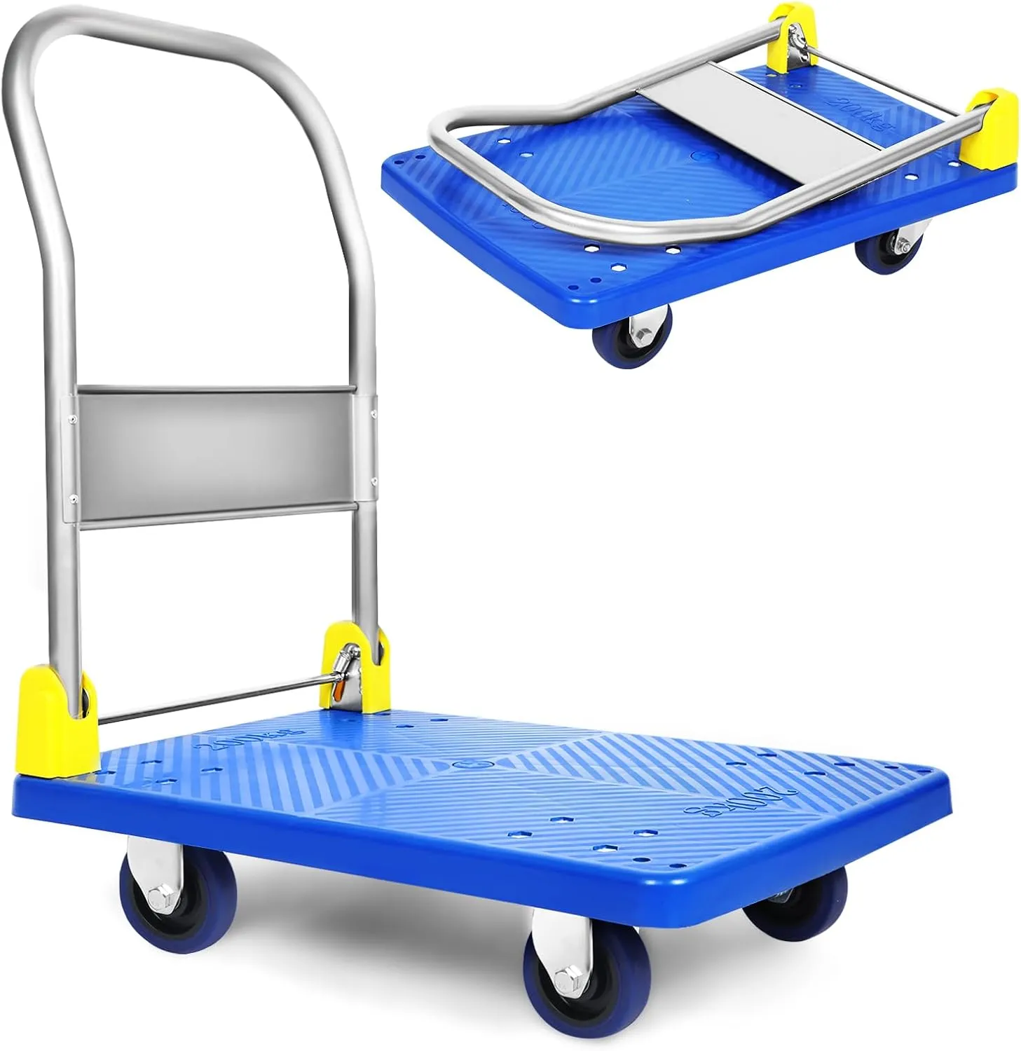 Platform Truck with 440lb Weight Capacity and 360 Degree Swivel Wheels, Foldable Push Hand Cart for Loading and Storage, Blue