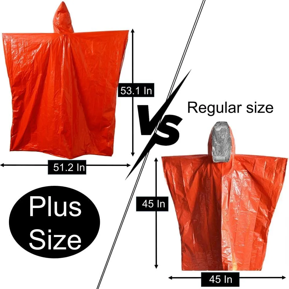 Plus Size Emergency Poncho, Mylar Poncho with Hood, Mylar Emergency Blanket in Camping, Hiking, and Outdoor Activities