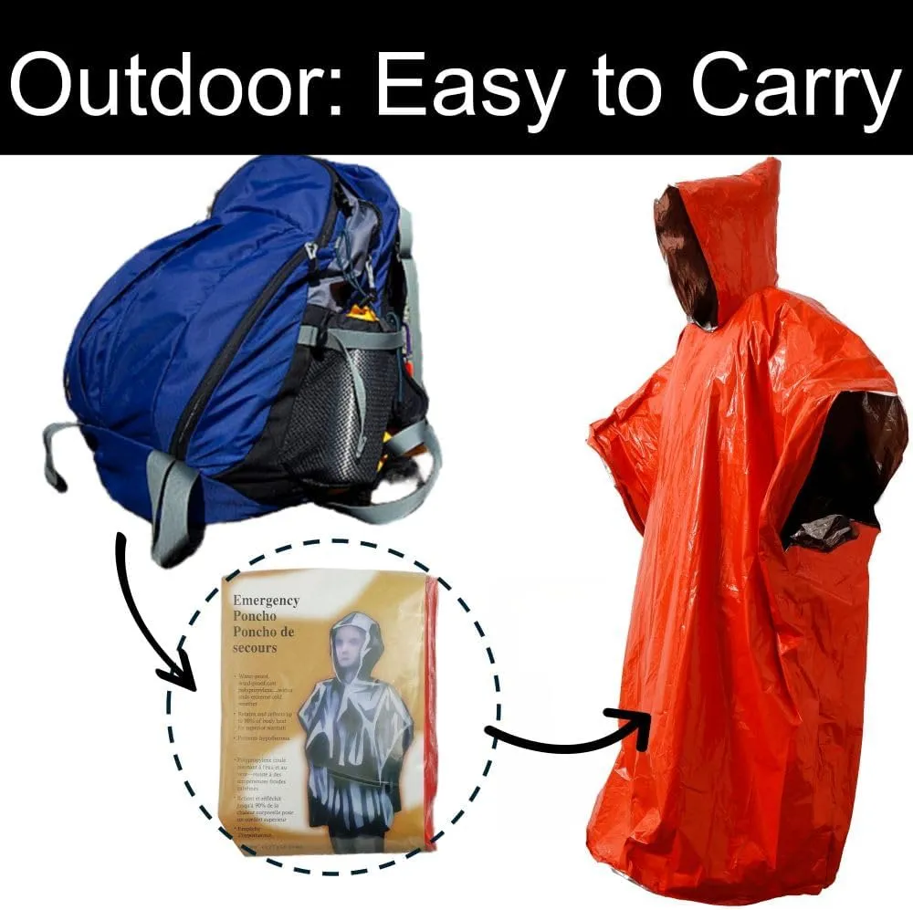 Plus Size Emergency Poncho, Mylar Poncho with Hood, Mylar Emergency Blanket in Camping, Hiking, and Outdoor Activities