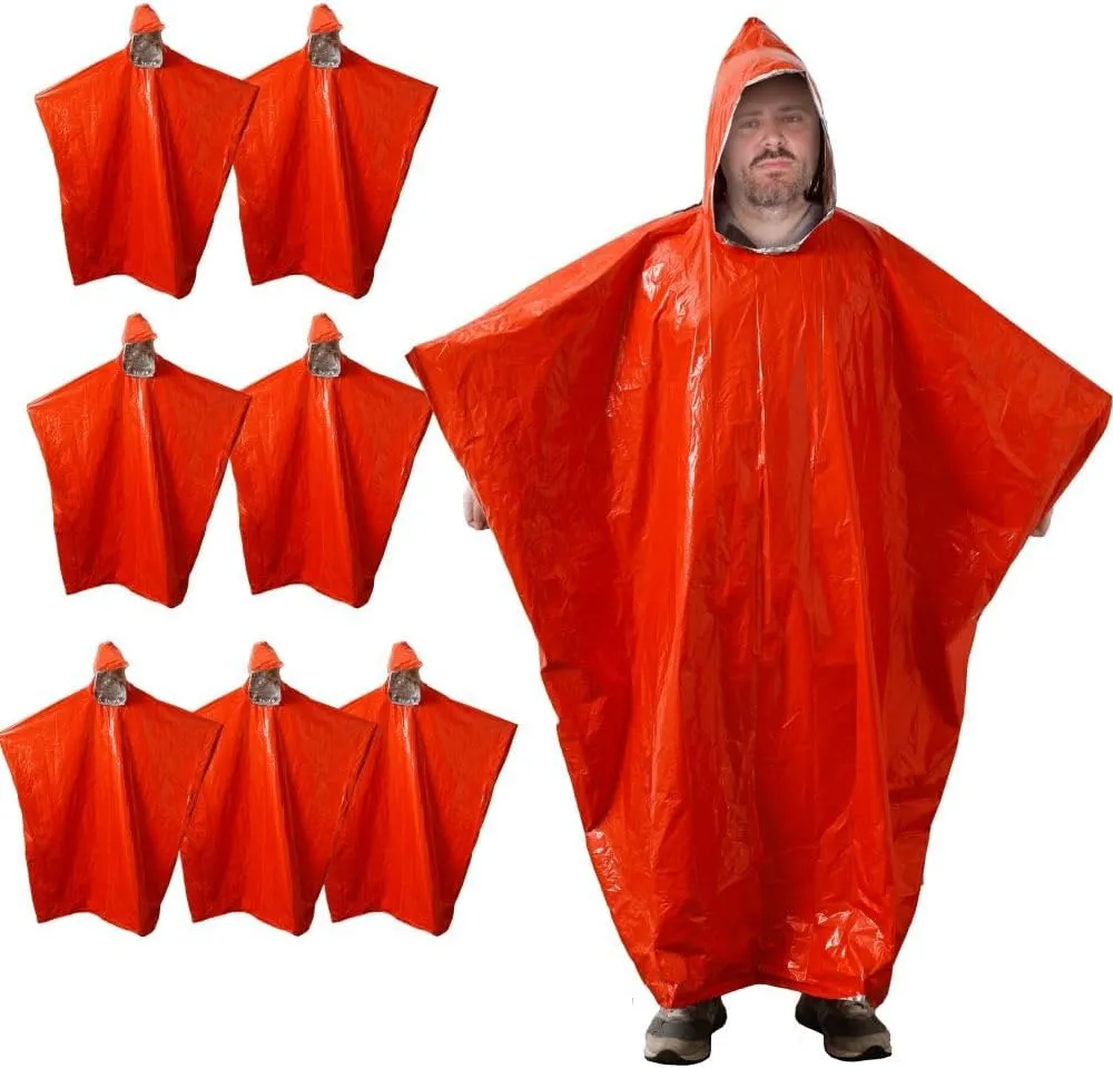 Plus Size Emergency Poncho, Mylar Poncho with Hood, Mylar Emergency Blanket in Camping, Hiking, and Outdoor Activities