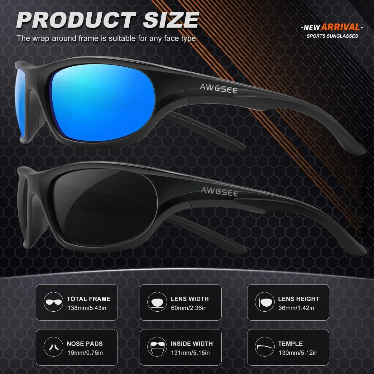 Polarized Sports Sunglasses for Men,TR90 Unbreakable Frame Sunglasses for Fishing Driving Cycling UV400 Protection