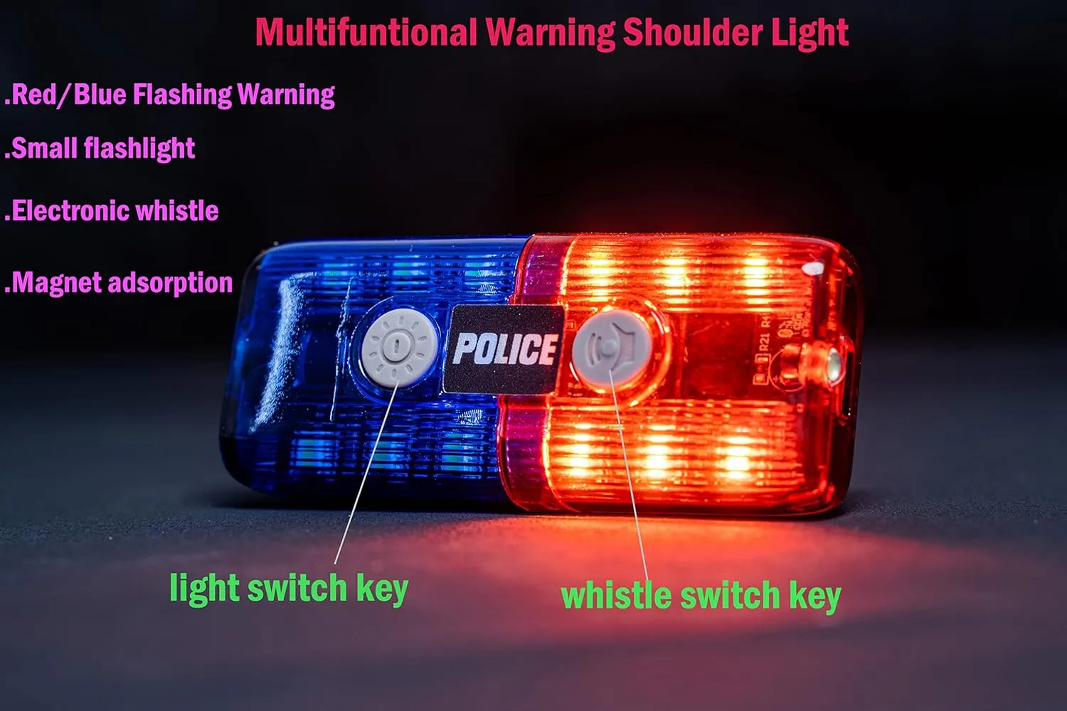 Police Warning Strobe Shoulder lights Whistle Flashlight magnet, Safety Flashing Security Clip Signal light For Outdoor Rescue,Traffic Guidance,Police patrols,Cycling,Night run,Camping (with whistle)