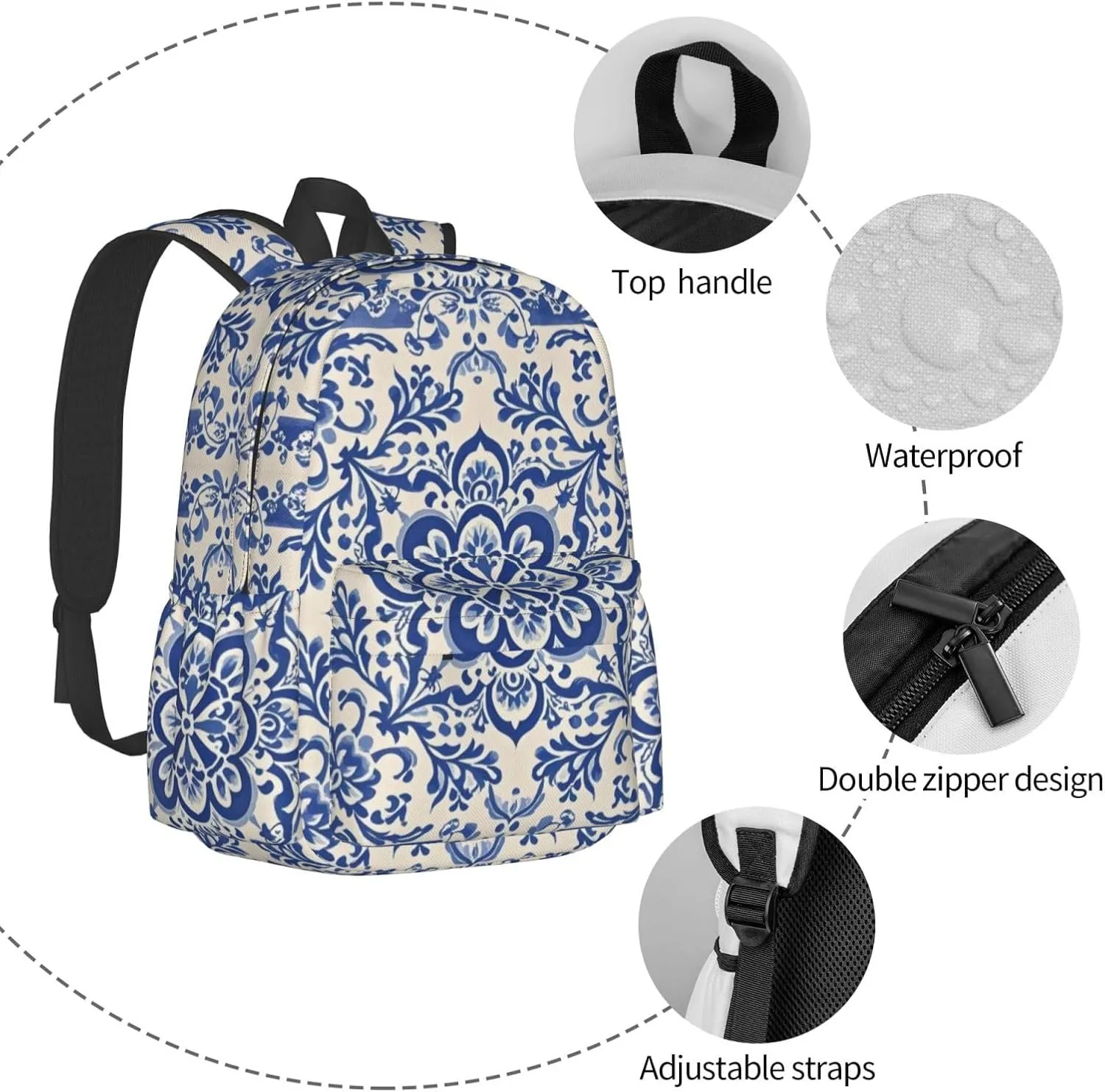 Polish Porcelain Print Adult Backpacks 15 Inch Laptop Backpack Travel Bag for Men Women Gifts