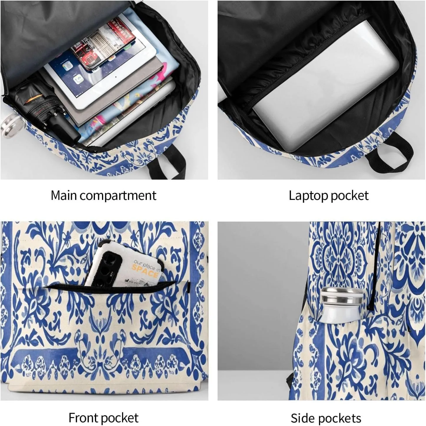 Polish Porcelain Print Adult Backpacks 15 Inch Laptop Backpack Travel Bag for Men Women Gifts