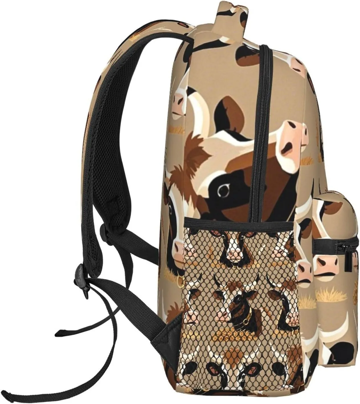 Polyester Daypack Backpack for Climbing Outdoors Running - Big Capacity Multipurpose Anti-Theft Bookbag, Cute Cattle Art Travel Hiking & Camping Rucksack