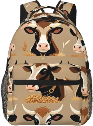 Polyester Daypack Backpack for Climbing Outdoors Running - Big Capacity Multipurpose Anti-Theft Bookbag, Cute Cattle Art Travel Hiking & Camping Rucksack