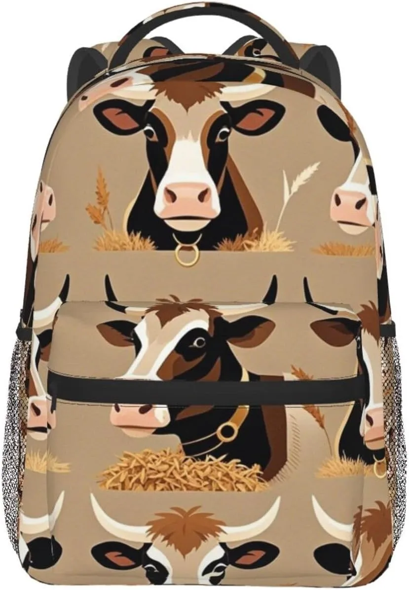 Polyester Daypack Backpack for Climbing Outdoors Running - Big Capacity Multipurpose Anti-Theft Bookbag, Cute Cattle Art Travel Hiking & Camping Rucksack