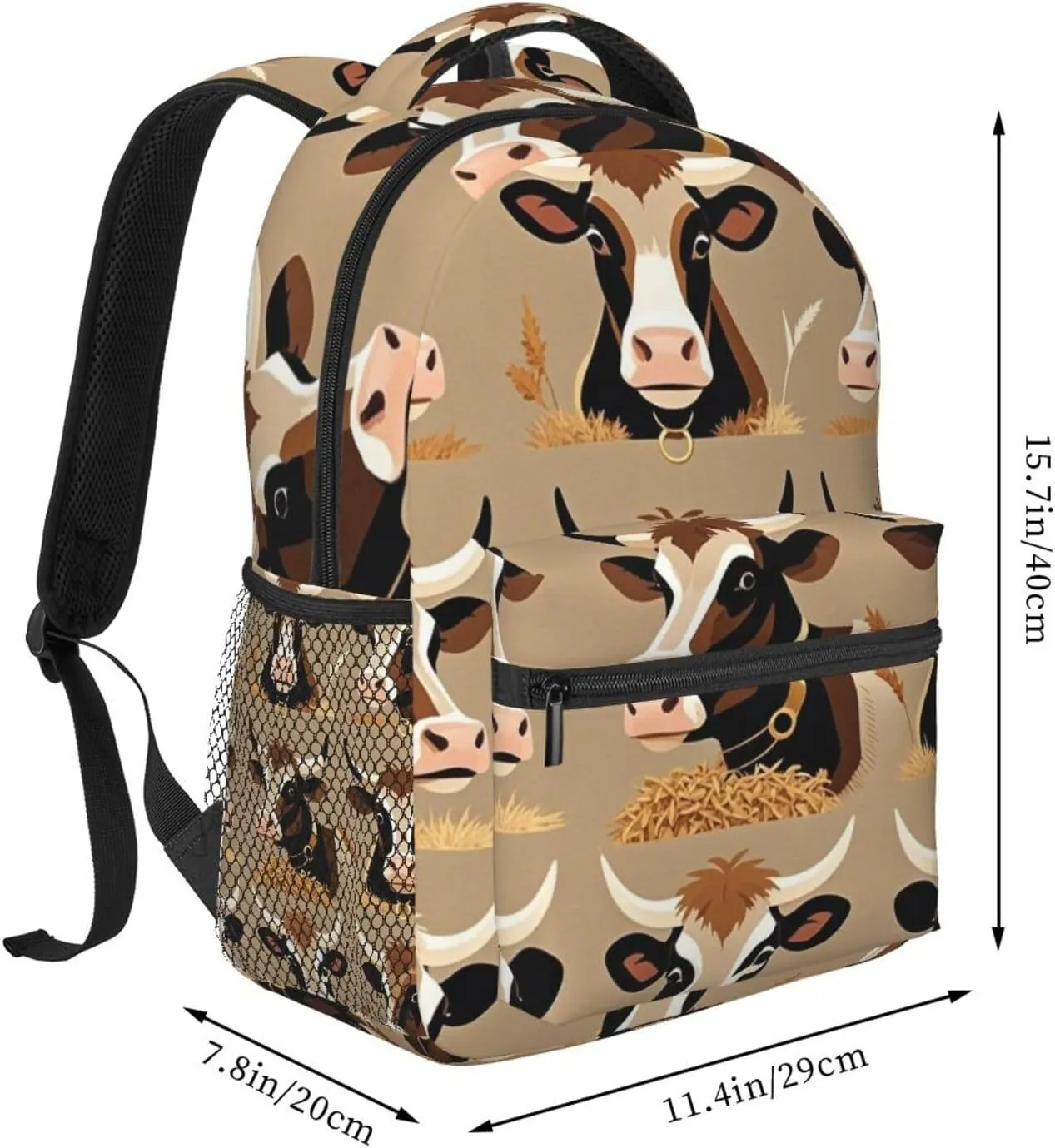 Polyester Daypack Backpack for Climbing Outdoors Running - Big Capacity Multipurpose Anti-Theft Bookbag, Cute Cattle Art Travel Hiking & Camping Rucksack