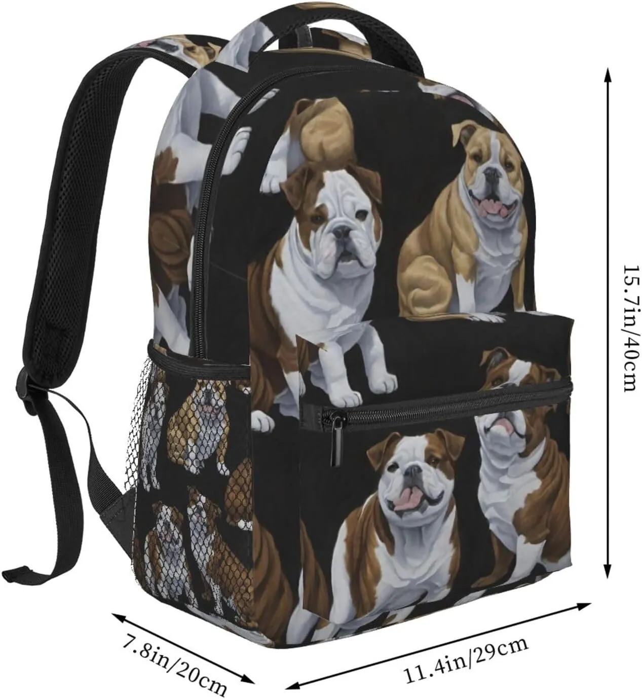 Polyester Daypack Backpack for Sports Travel Running - Big Capacity Anti-Theft Multipurpose Carry On Bag, English Bulldogs Art Laptop Book Bag Rucksack