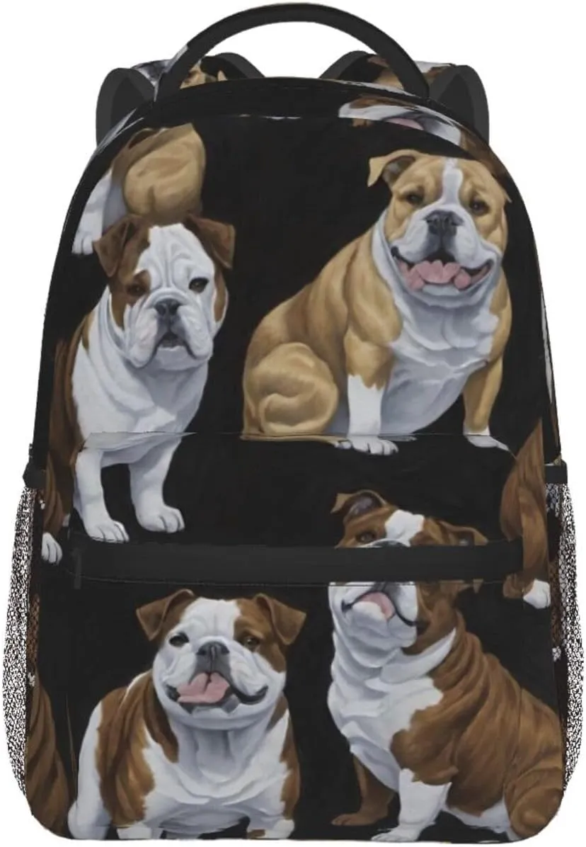 Polyester Daypack Backpack for Sports Travel Running - Big Capacity Anti-Theft Multipurpose Carry On Bag, English Bulldogs Art Laptop Book Bag Rucksack