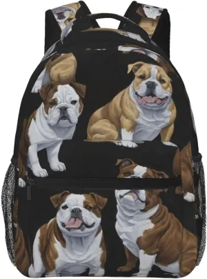 Polyester Daypack Backpack for Sports Travel Running - Big Capacity Anti-Theft Multipurpose Carry On Bag, English Bulldogs Art Laptop Book Bag Rucksack