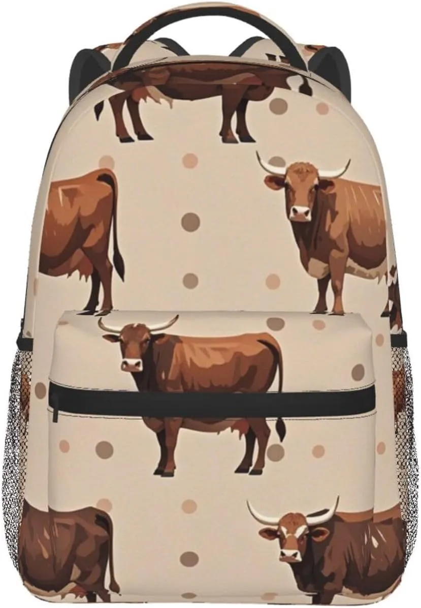 Polyester Daypack Backpack for Trekking Picnic Walking Cycling - Large Capacity Anti-Theft Multipurpose Shoulder Bag, Cute Highland Cattle Art Casual Daypack