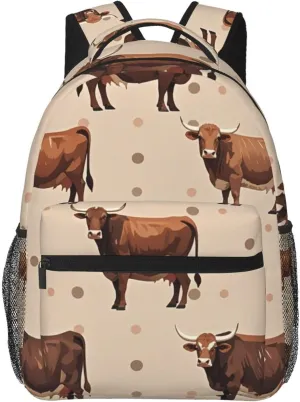 Polyester Daypack Backpack for Trekking Picnic Walking Cycling - Large Capacity Anti-Theft Multipurpose Shoulder Bag, Cute Highland Cattle Art Casual Daypack