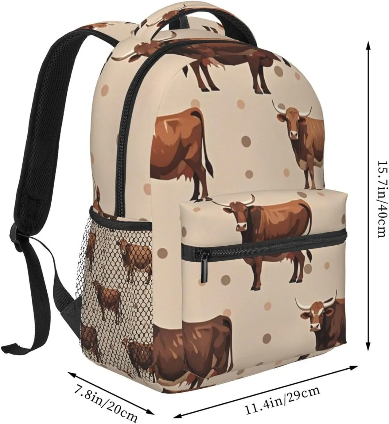 Polyester Daypack Backpack for Trekking Picnic Walking Cycling - Large Capacity Anti-Theft Multipurpose Shoulder Bag, Cute Highland Cattle Art Casual Daypack