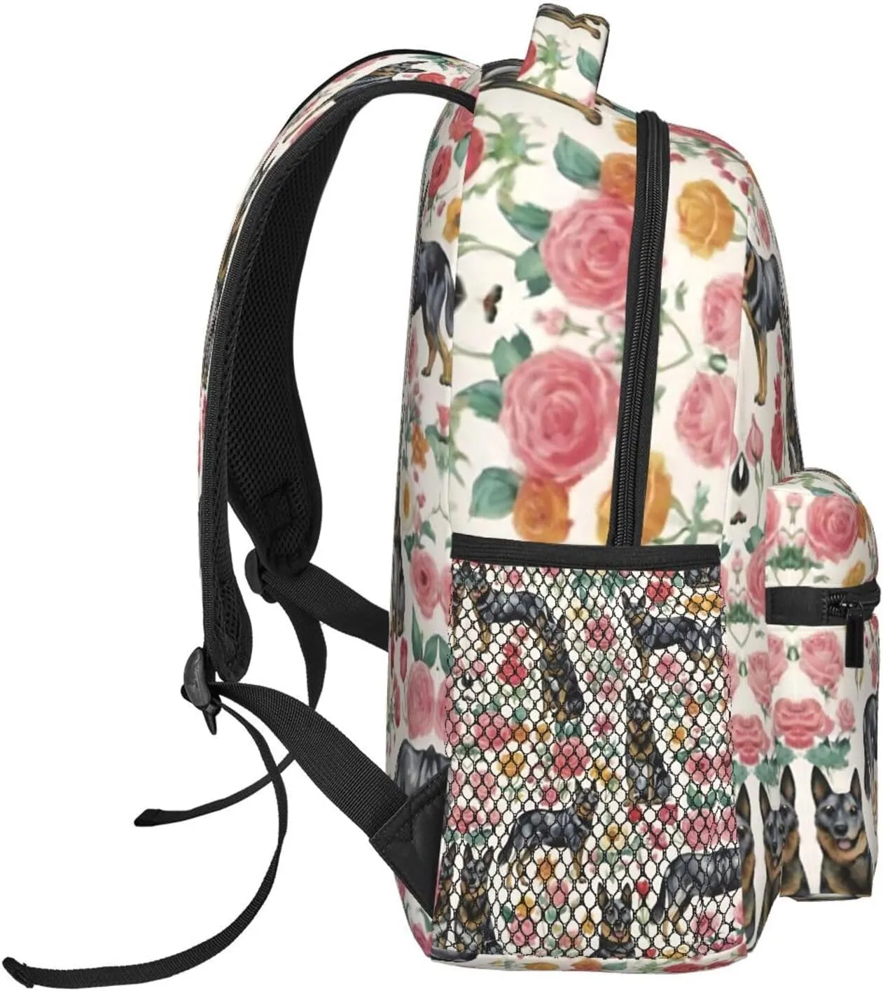Polyester Daypack for Camping Travel Walking Cycling - Big Capacity Anti-Theft Multipurpose Bookbag, Australian Cattle Dog Florals Art Camping Outdoor Backpack