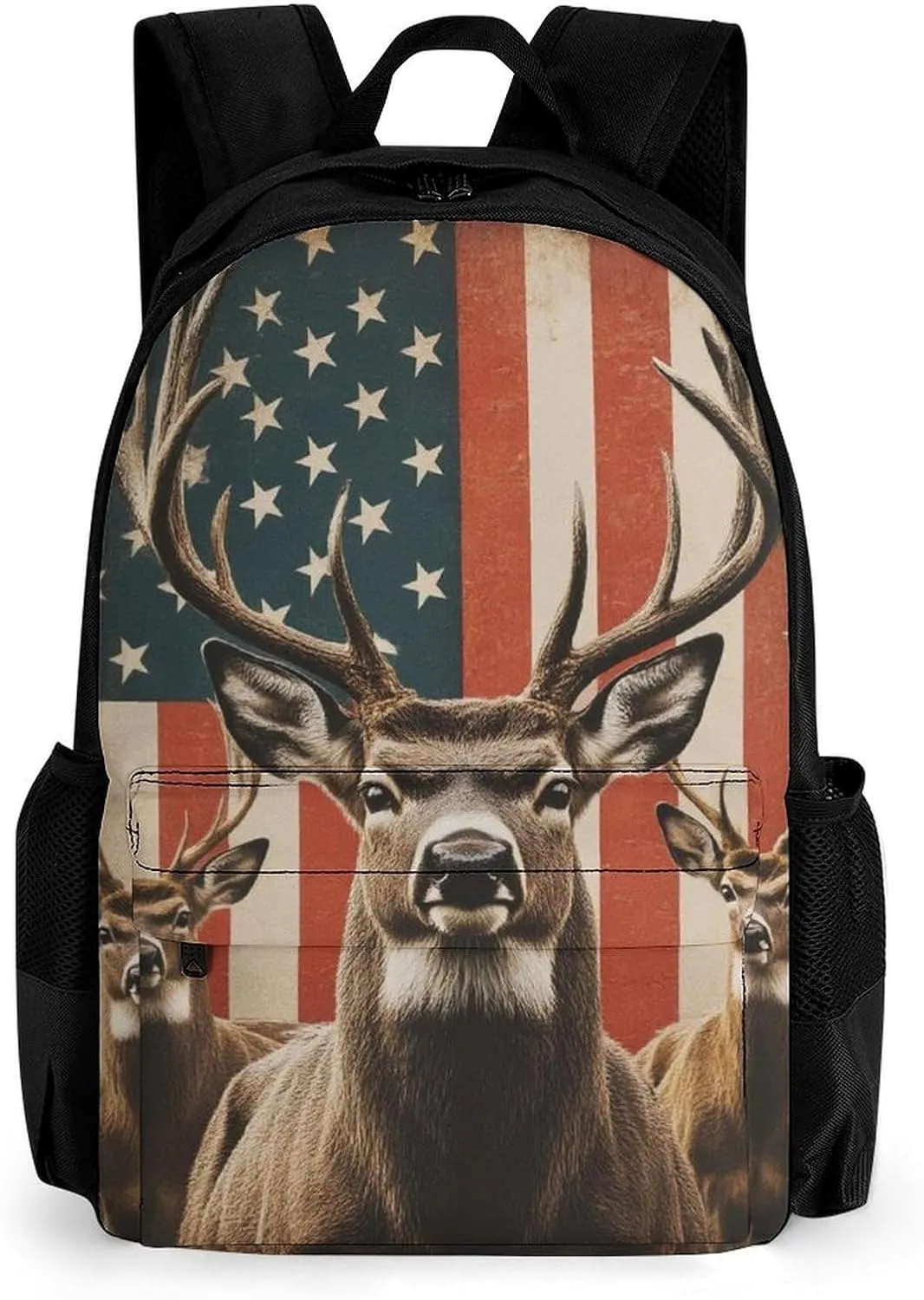 Polyester Daypack for Hiking Work Running - Big Capacity Anti-Theft Multipurpose Shoulder Bag, American Us Flag Hunting Camo Deer Travel and Sport Backpack Rucksack