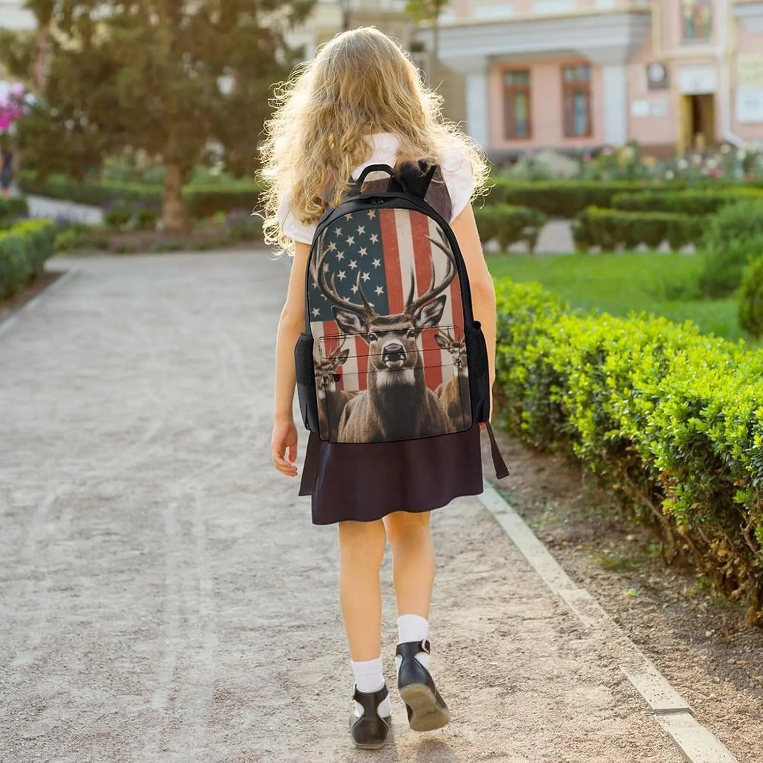 Polyester Daypack for Hiking Work Running - Big Capacity Anti-Theft Multipurpose Shoulder Bag, American Us Flag Hunting Camo Deer Travel and Sport Backpack Rucksack