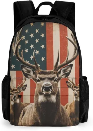 Polyester Daypack for Hiking Work Running - Big Capacity Anti-Theft Multipurpose Shoulder Bag, American Us Flag Hunting Camo Deer Travel and Sport Backpack Rucksack