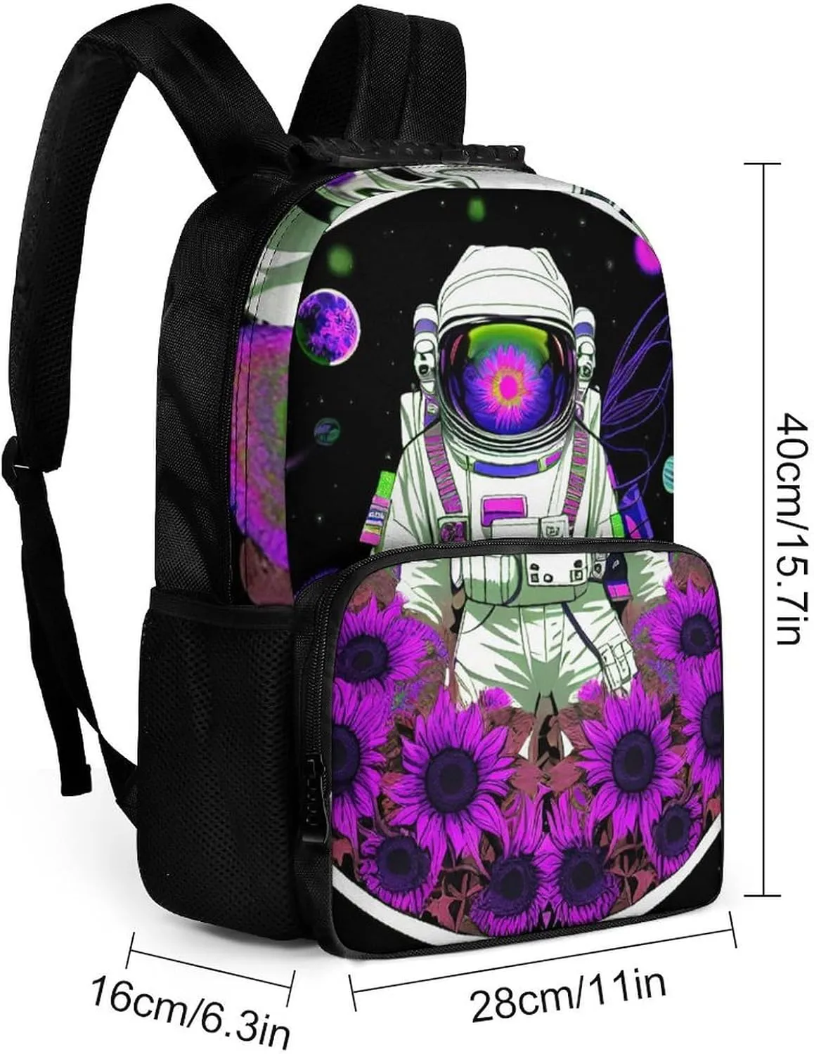 Polyester Daypack for Hiking Work Running - Big Capacity Anti-Theft Multipurpose Shoulder Bag, Psychedelic Space Astronaut Sunflower Snake Art Travel and Sport Backpack Rucksack