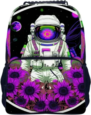 Polyester Daypack for Hiking Work Running - Big Capacity Anti-Theft Multipurpose Shoulder Bag, Psychedelic Space Astronaut Sunflower Snake Art Travel and Sport Backpack Rucksack
