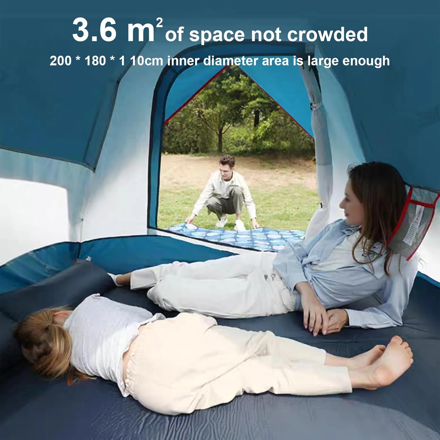 Pop-Up Camping Tent,Dome Tent,3-4 Person Family Tent with Thick Air Mattress Pad, Carry Bag, and Spacious Interior,Lightweight Tent for Camping, Traveling, Hiking, Outdoor(B,Blue)