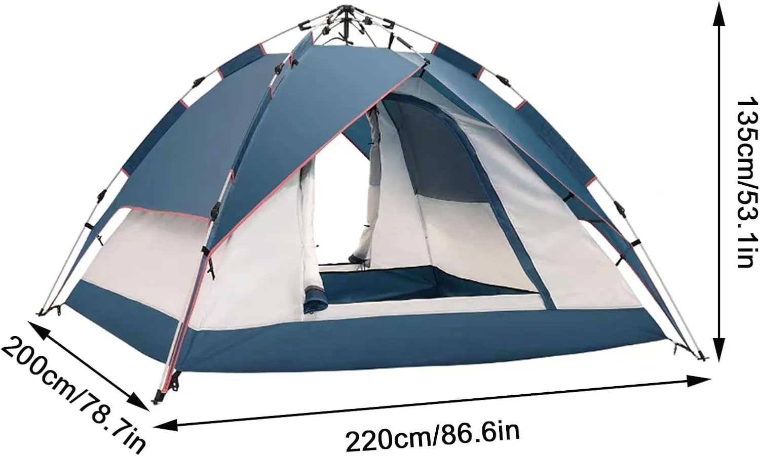 Pop-Up Camping Tent,Dome Tent,3-4 Person Family Tent with Thick Air Mattress Pad, Carry Bag, and Spacious Interior,Lightweight Tent for Camping, Traveling, Hiking, Outdoor(B,Blue)