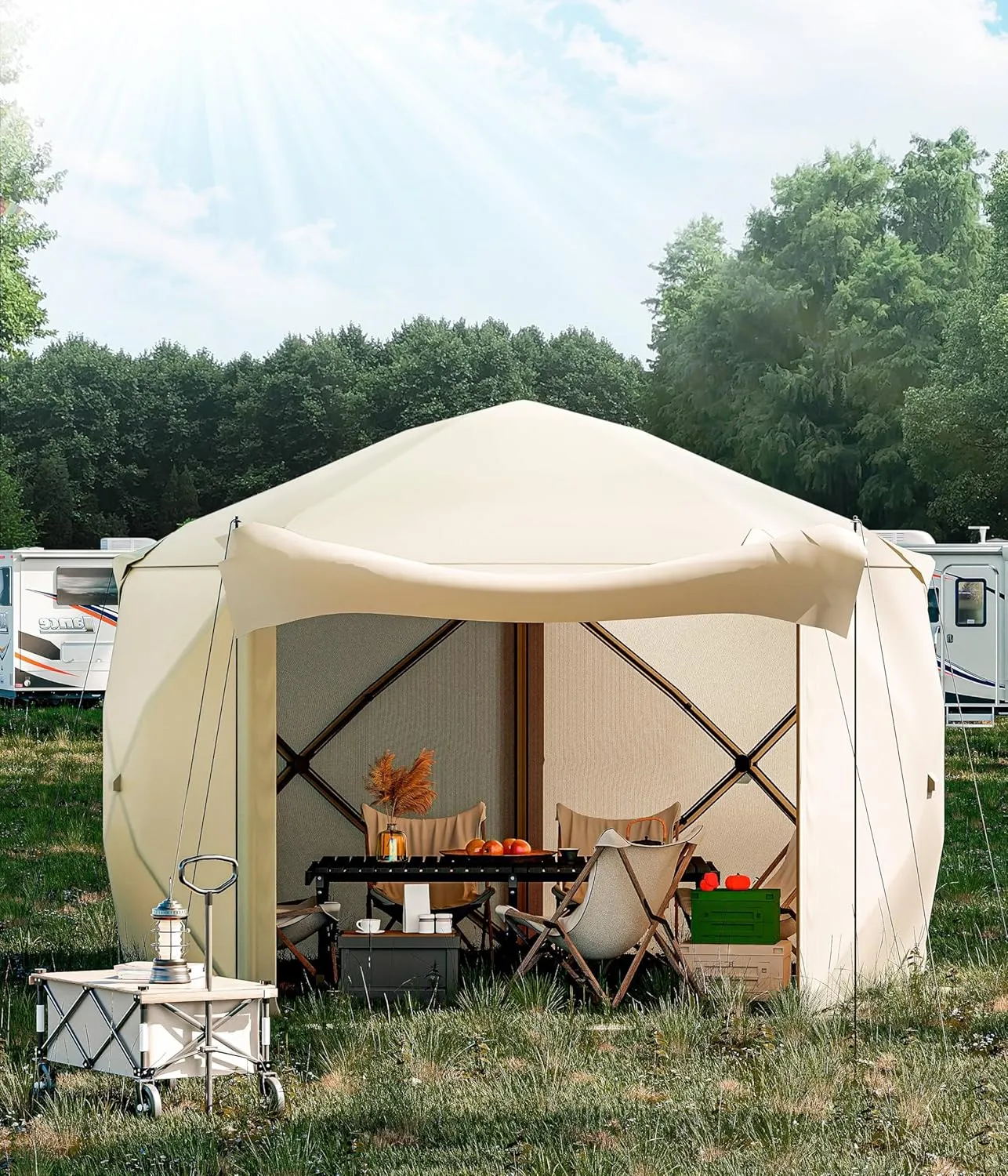 Pop-Up Screen Tent Gazebo, Pentagonal Camping Tent with 5 Sided Canopy Shelter and Made from 210 D Oxford Fabric for Patio, Backyard, and Lawn
