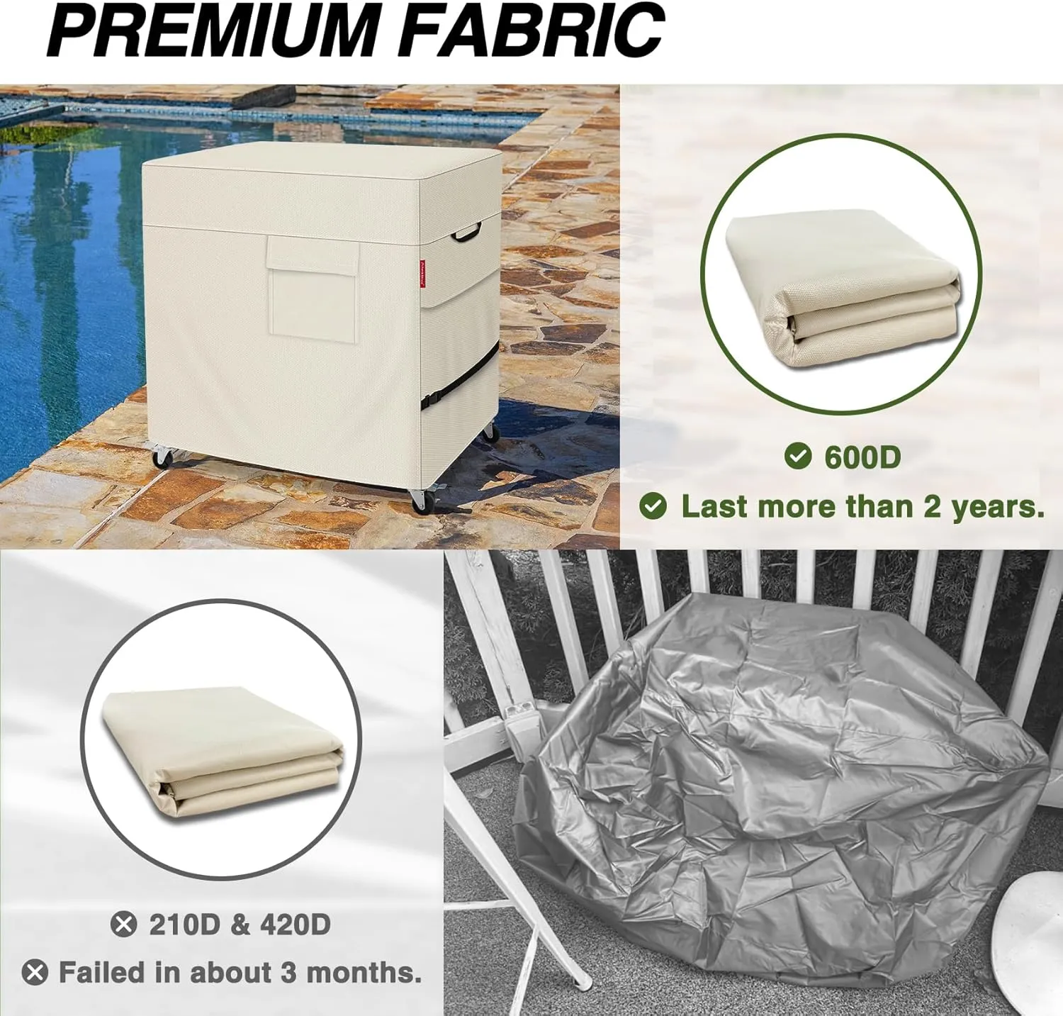 Porch Shield Waterproof Rolling 80-100 Qt Cooler Cart Cover Fits Most Patio Ice Chest Party Cooler (Light Tan, 32"L x 18"W x 30"H)